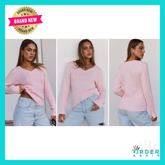 Slim Fit Cable Knit V-Neck Pullover Sweater Fall Fashion Business Casual - Picture 8 of 8